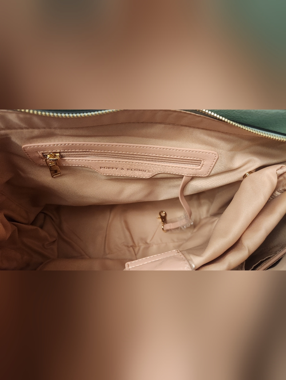 Poppy & Peonies Mint Green Pebbled Tote with Gold Hardware - Picture 9 of 16